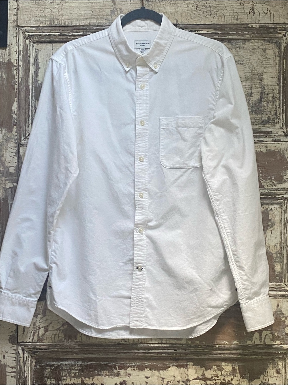 Club Monaco Men's  Slim Fit 100% Cotton White Long-Sleeve Dress Shirt, S/P
